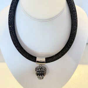 NWT KURT Geiger London Shimmer Mesh Rope Eagle Collar Necklace BLACK SILVER bag